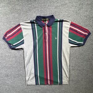 Vintage Knights of Round Table Polo Shirt Men's L Green Polyester Striped Golf